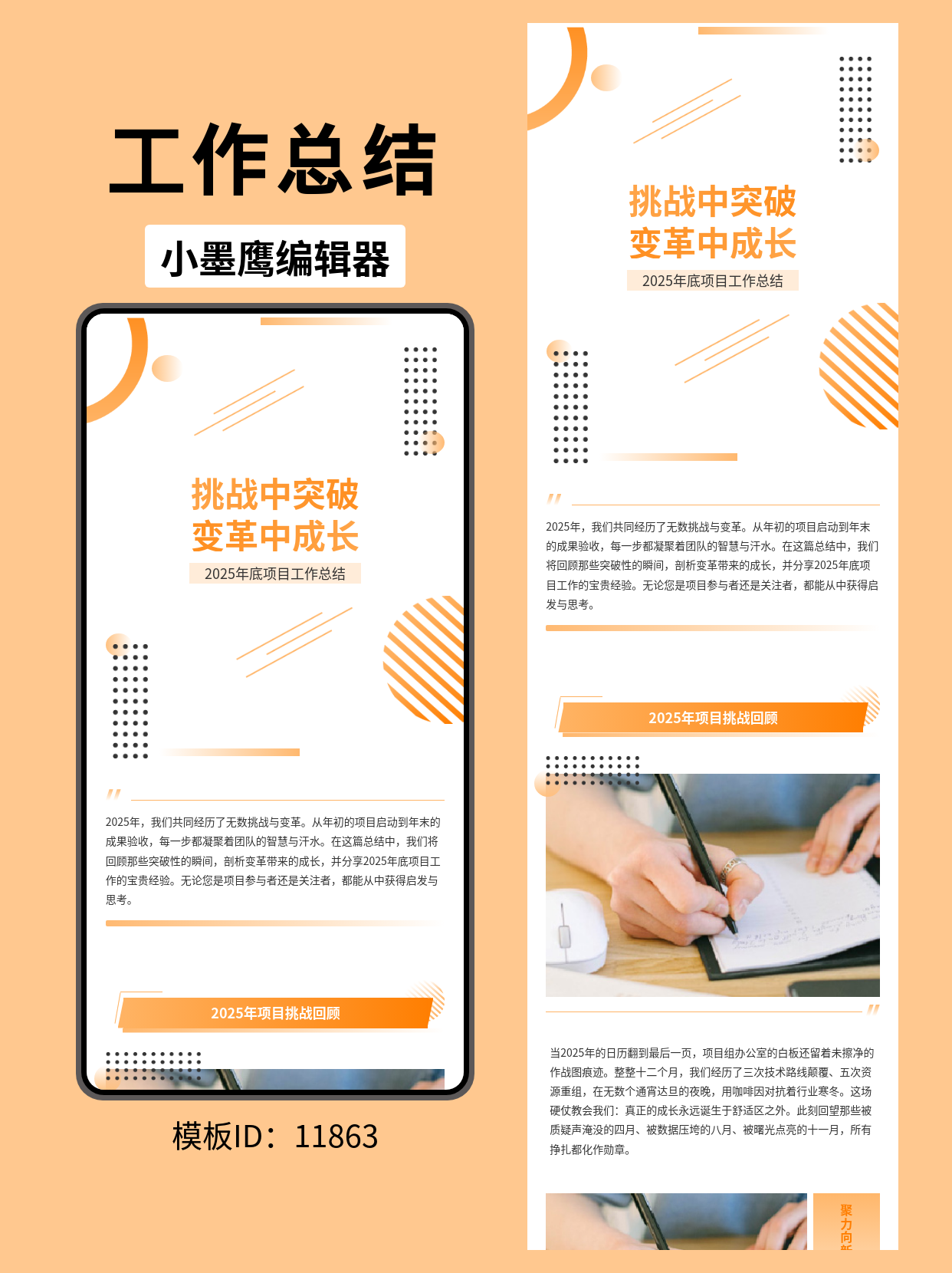  文艺风公众号排版模板：2025年底项目工作总结（几何圆点渐变线条设计）