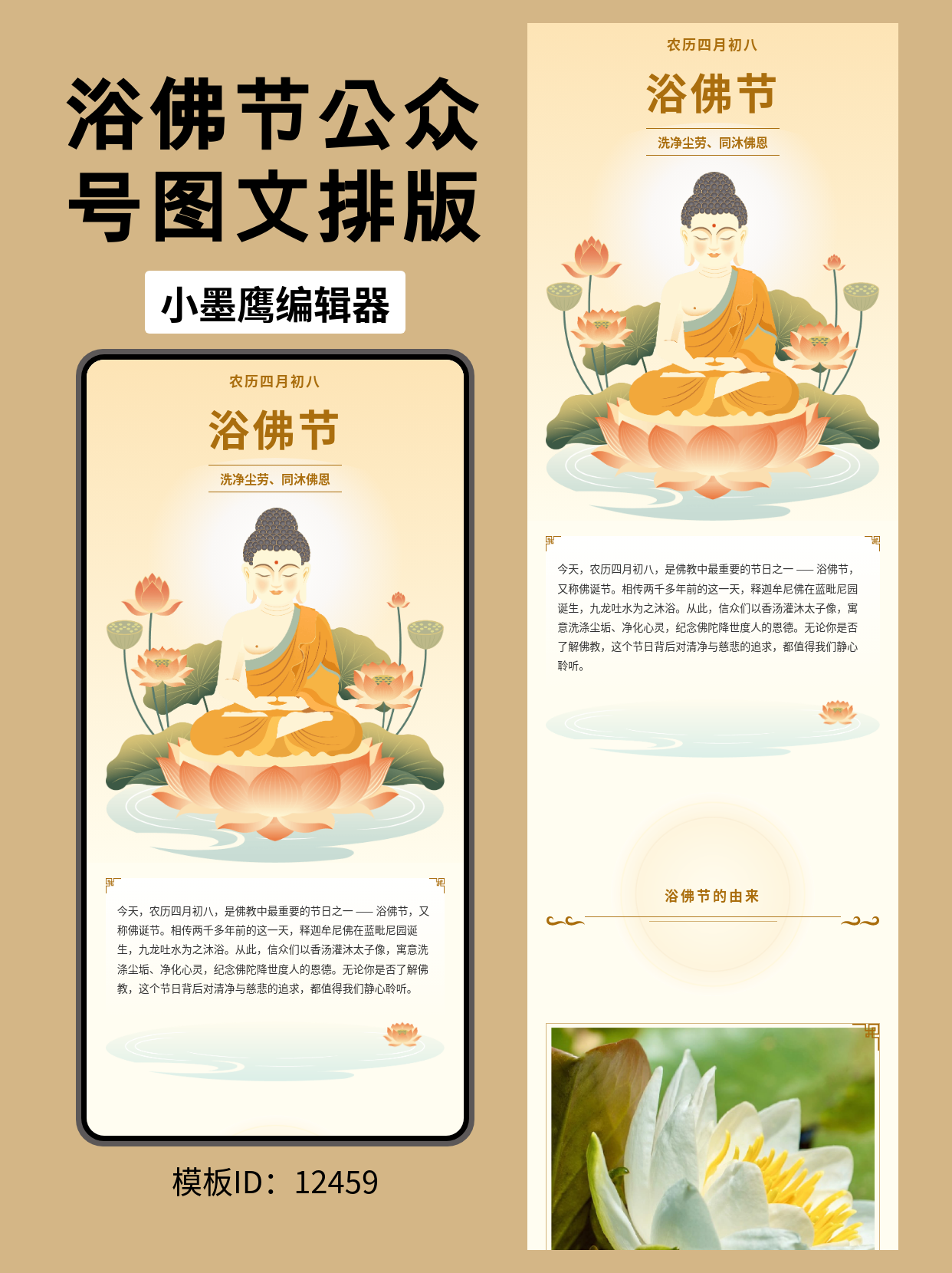 文艺古风公众号排版微信公众号模版编辑器推荐：浴佛节主题，一键营造禅意图文