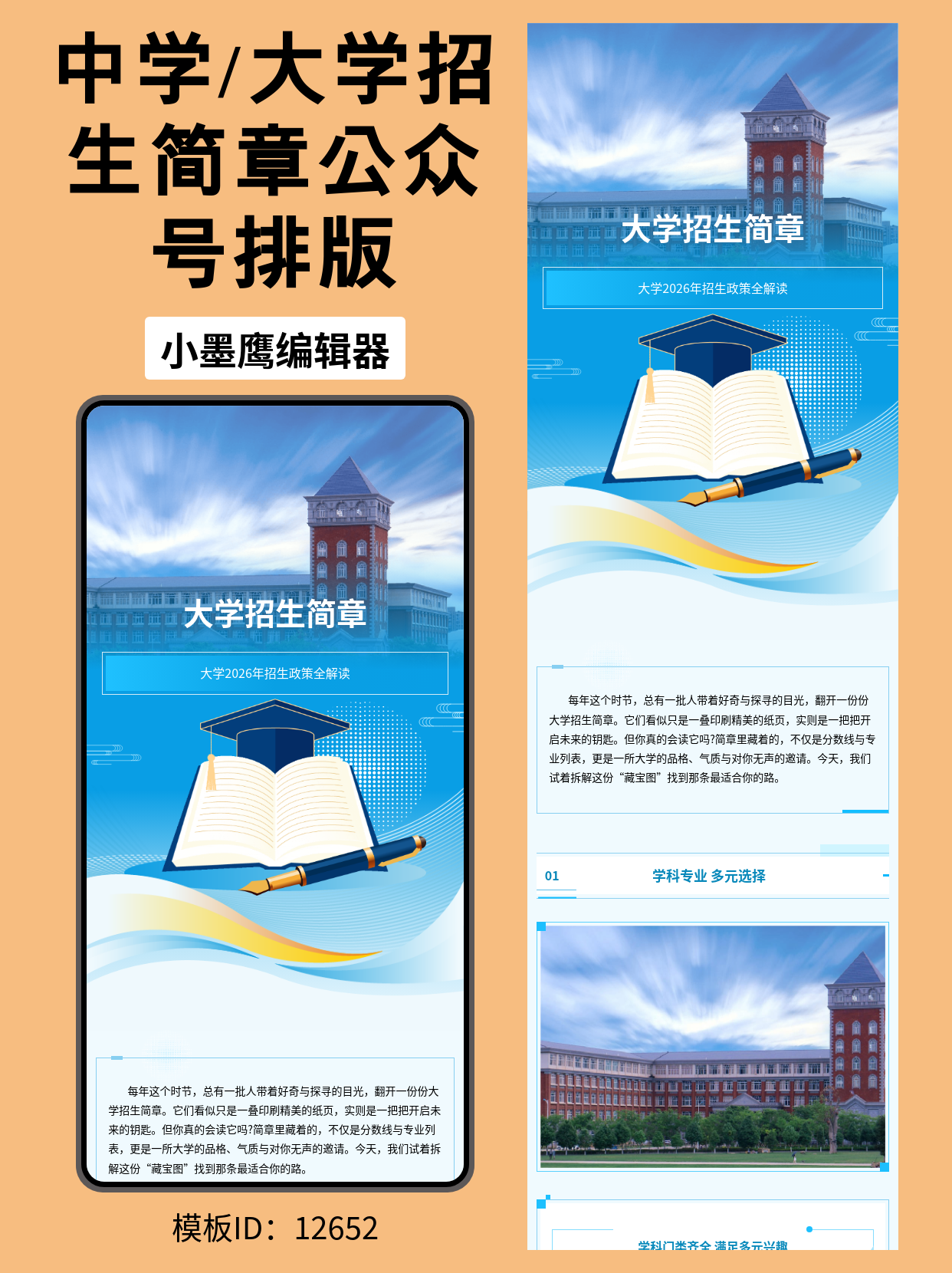 简约商务风大学招生简章图文排版微信公众号在哪里搜文章模版推荐，一眼高级感