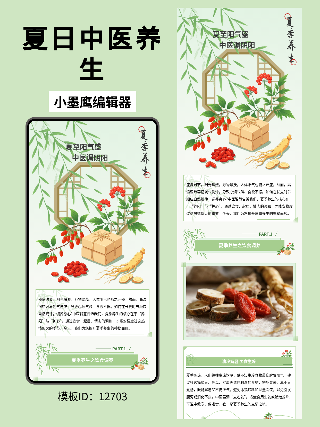 中医养生公众号排版微信公众号模版编辑器｜夏至阳气盛（文艺草本风）微信公众号模版编辑器分享