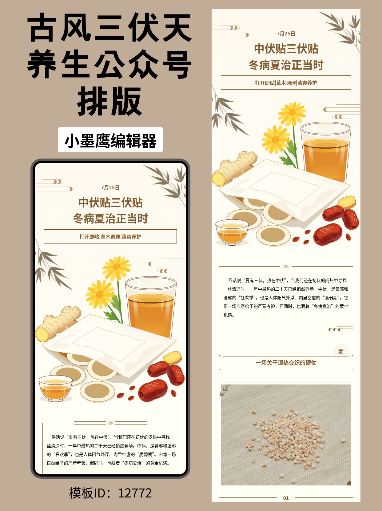 公众号排版公众号如何做排版模版推荐｜中医三伏贴（中伏主题）古风风格