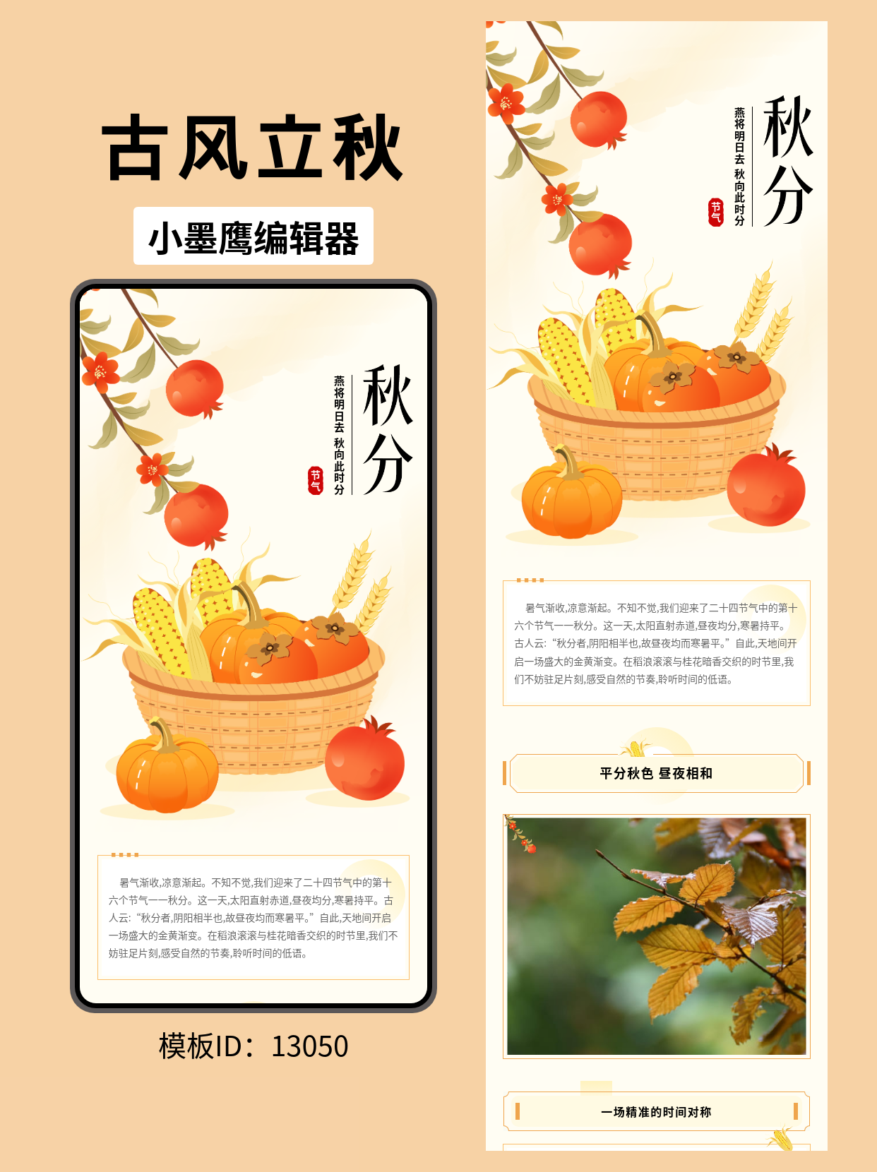 公众号节气科普排版公众号编辑模版分享｜古风&ldquo;秋分&rdquo;主题（石榴&middot;南瓜&middot;麦穗元素）