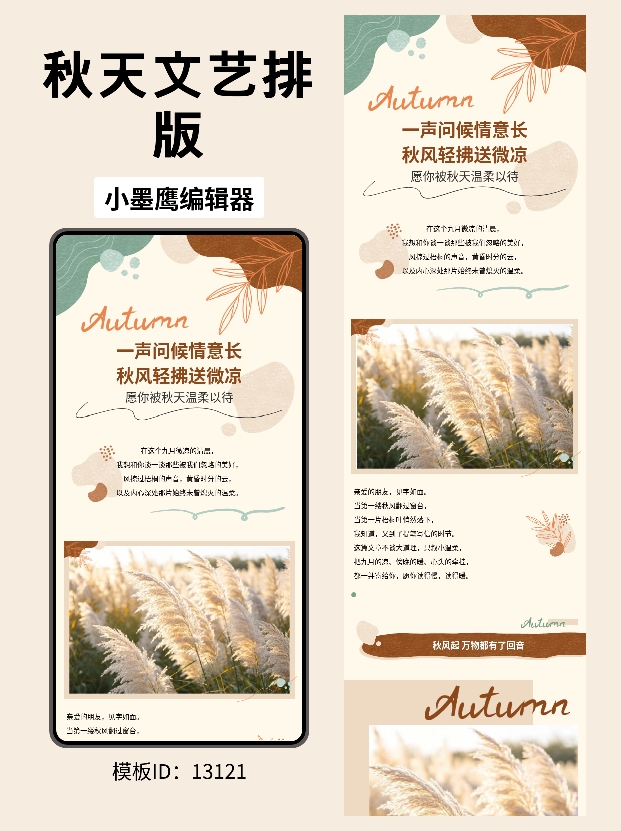 秋日文艺风公众号排版公众号编辑器模版分享：笔刷&times;几何&times;叶子，让内容被秋天温柔以待