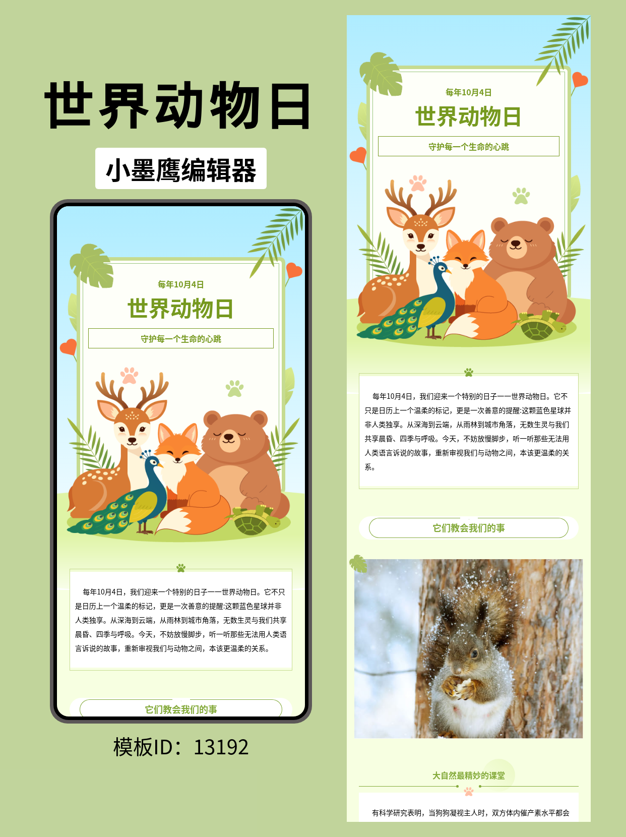 世界动物日公众号排版公众号编辑模版推荐｜可爱卡通风公众号编辑模版，让动物保护文章更有温度
