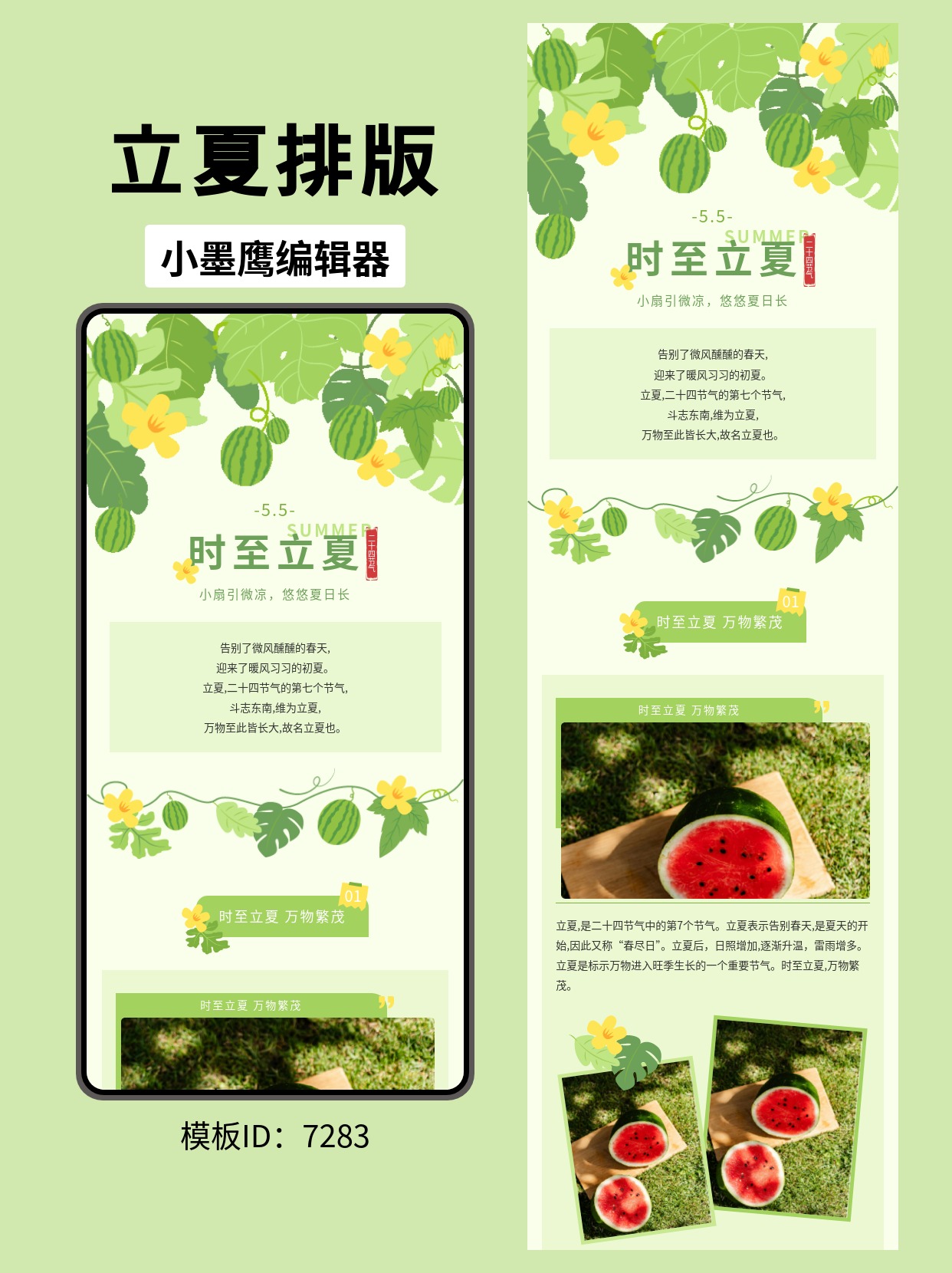 小清新立夏主题排版公众号新建模版怎么弄：藤蔓西瓜清凉感的设计妙用